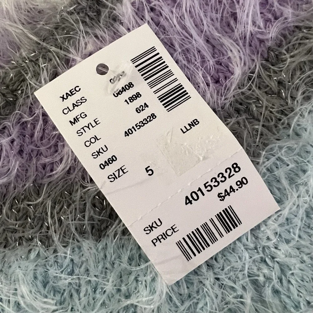 Justice Girls Fuzzy Pastel‎ Multicolor Striped Sweater Girls 5 Cozy Soft NWT